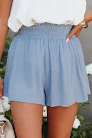 Sky Blue Smocked High Waist Shorts