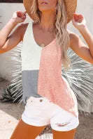 Pink Color Block Knitted Tank Top