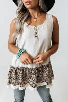 White Little Girls Leopard Peplum Hemline Flowy Tank Top