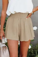 Khaki Smocked High Waist Shorts