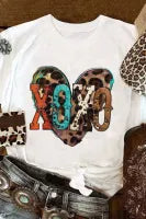 White XOXO Heart Shaped Print Crew Neck Graphic Tee