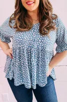 Blue Leopard Ruffled Plus Size Babydoll Top