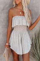 Gray Off Shoulder Smocked Tiered Ruffled High Waist Romper LC6411030-11