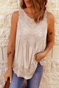 Apricot Lace Detail Buttons Back Sleeveless Top