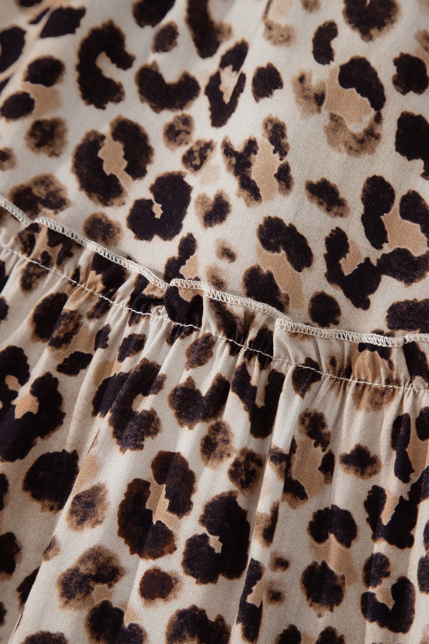 Brown Ruffled Straps Smocked Tiered Leopard Maxi Dress