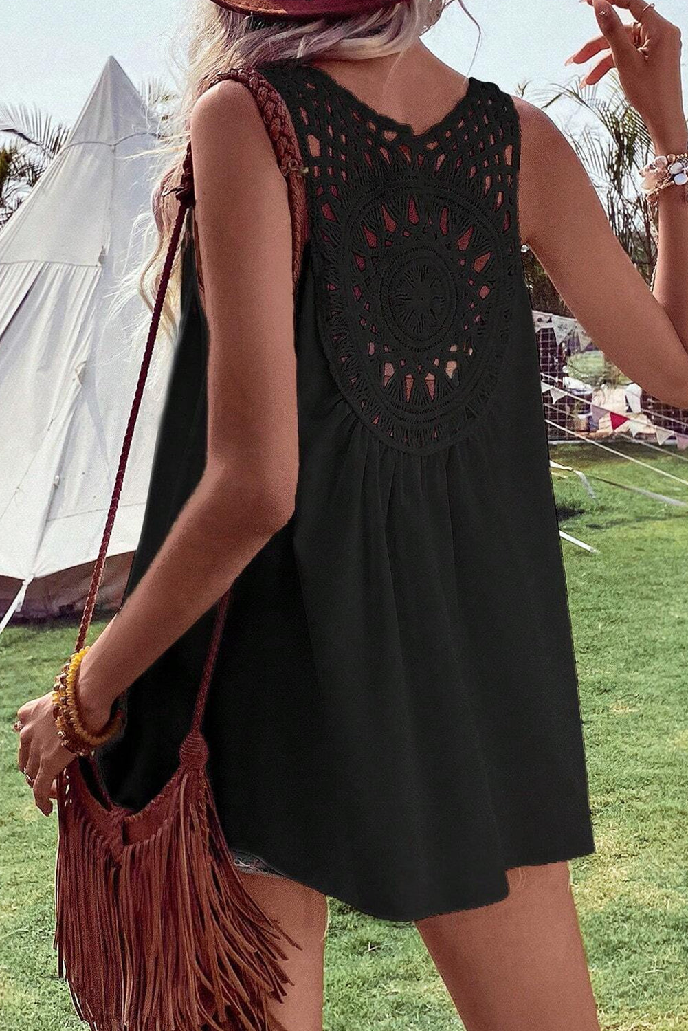 Red Clay Knit Crochet Halter Neck Backless Tank Top