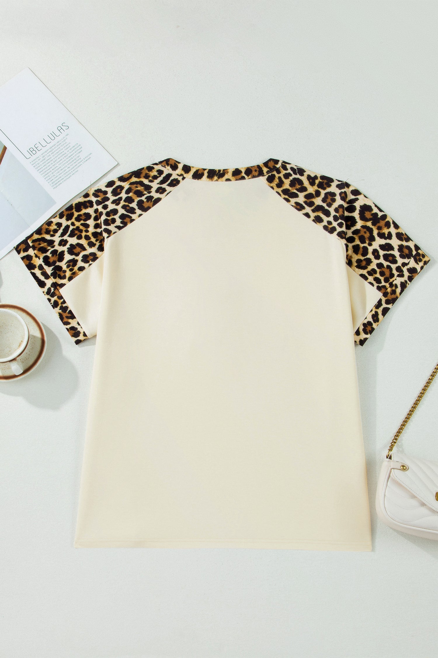 Beige Plus Size Leopard Contrast Patchwork Polo Tee