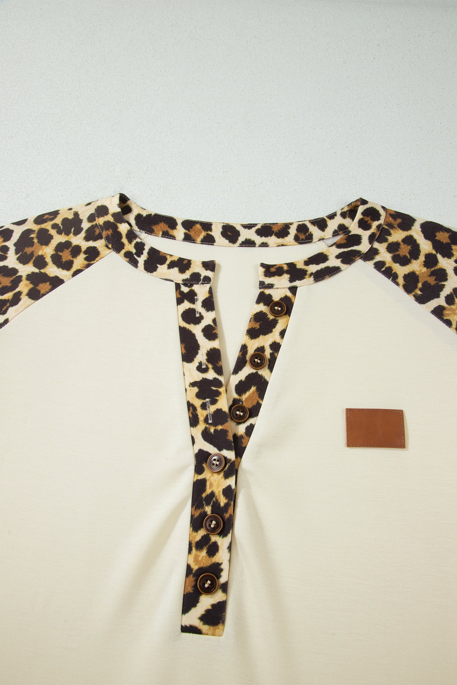 Beige Plus Size Leopard Contrast Patchwork Polo Tee