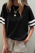 Black Varsity Striped Short Sleeve Crew Neck T Shirt