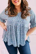 Blue Leopard Ruffled Plus Size Babydoll Top