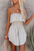 Gray Off Shoulder Smocked Tiered Ruffled High Waist Romper LC6411030-11