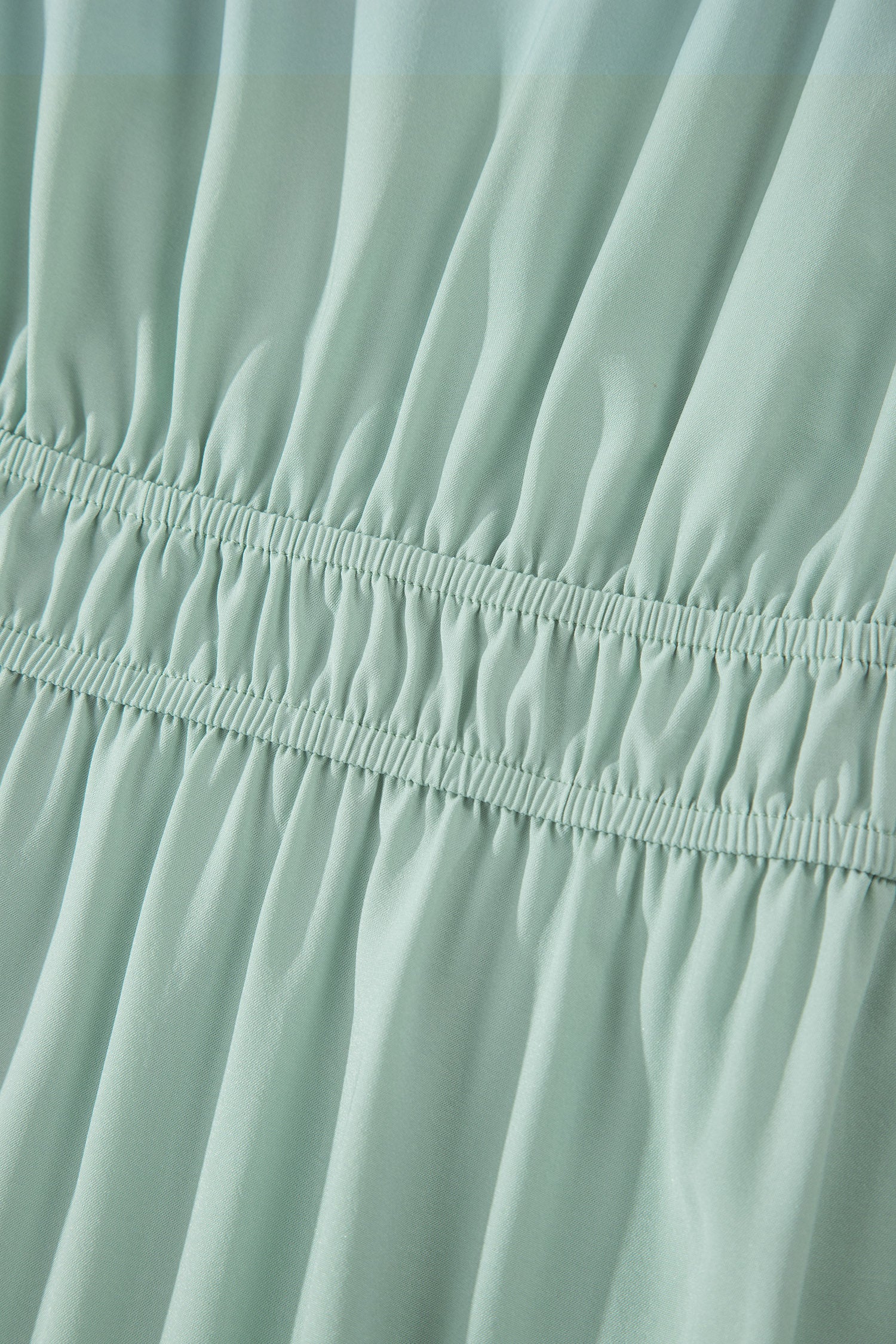 Clearly Aqua Solid Color V Neck Short Puff Sleeve High Waist Tiered Maxi Dress